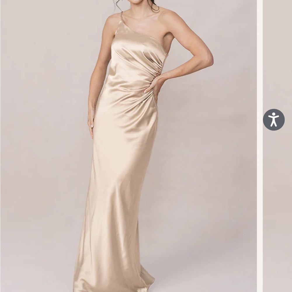 One Shoulder Jade Satin Dress